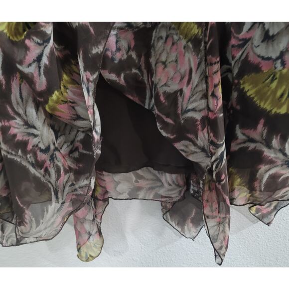 Cato Brown Pink Yellow Floral Sheer Overlay A Line Skirt 14W Lightweight Soft - Picture 5 of 5